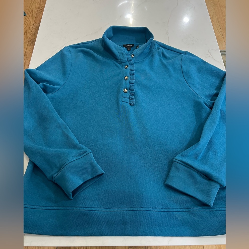 Talbots Teal Button-Up Sweatshirt